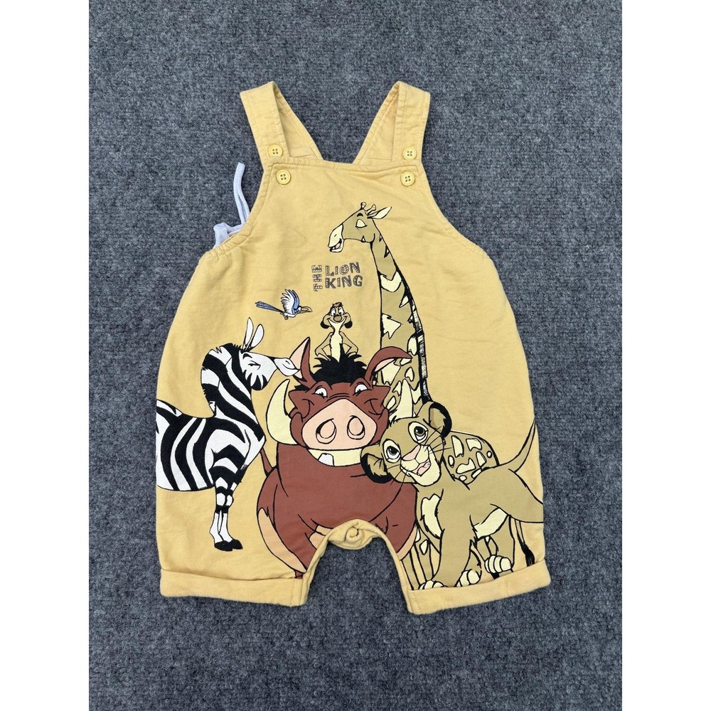 Disney Baby Lion King Overall Romper Simba Pumbaa Timon Boys 12-18M Yellow